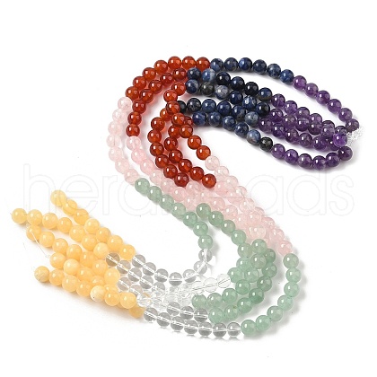 Chakra Natural Yellow Jade & Crystal Quartz & Green Aventurine & Rose Quartz & Carnelian & Sodalite & Amethyst Beads Strands G-NH0002-E03-6mm-1