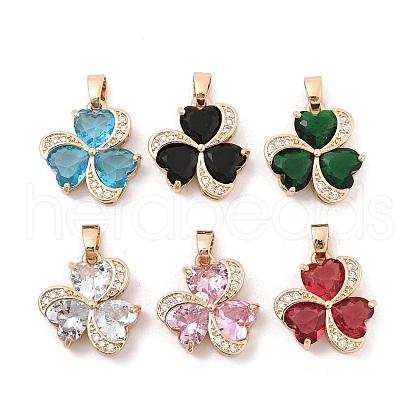 Rack Plating Leaf Brass Clear Cubic Zirconia With Glass Pendants KK-S407-18KCG-1