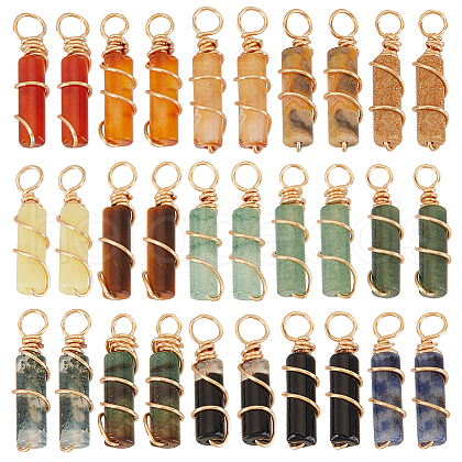 30Pcs 15 Styles Natural Mixed Stone Pendants PALLOY-PH01686-1