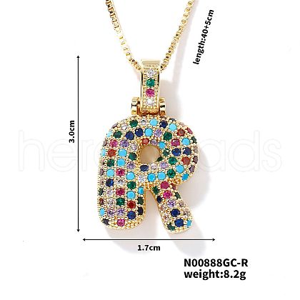 Brass Pave Colorful Cubic Zirconia Letter Pendant Box Chain Necklaces NU0575-18-1