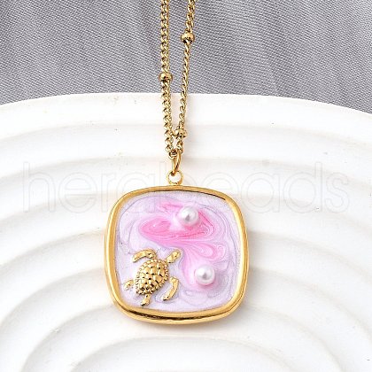 Summer Beach 304 Stainless Steel Lavender Enamel Pendant Necklaces for Women NJEW-U043-01A-G-1