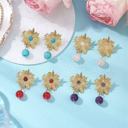 4 Pairs 4 Style Brass Mixed Stone Stud Earrings for Women EJEW-JE06244-1