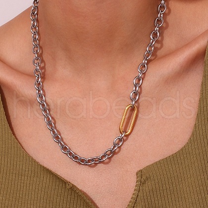 Stainless Steel Oval Cable Chain Necklaces for Women WGF1402-01-1