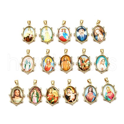 Rack Plating Brass Micro Pave Cubic Zirconia Glue Photographic Paper Pendants KK-D343-04G-1