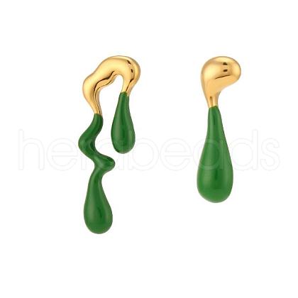 Golden 316 Stainless Steel Twist Teardrop Asymmetrical Earrings with Enamel JE1129E-1