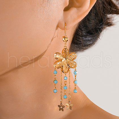 Elegant Brass Flower with Star Tassel Hoop Earrings PF9976-1-1