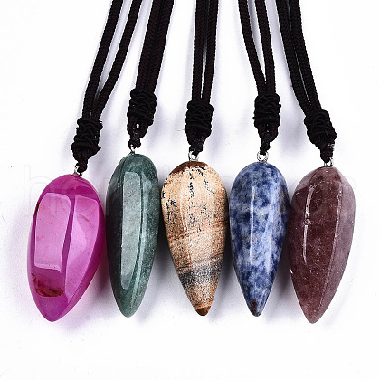 Natural Mixed Gemstone Pendant Necklaces NJEW-S421-035-1