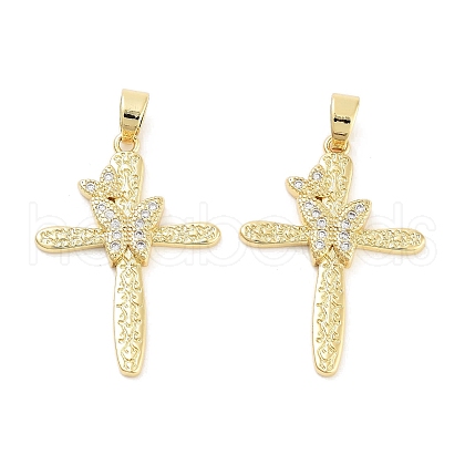 Rack Plating Brass Micro Pave Clear Cubic Zirconia Pendants KK-Z064-22G-1