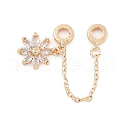 Rack Plating Flower Brass Clear Cubic Zirconia European Safety Chains KK-F879-18G-1