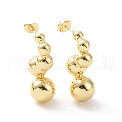 Brass Round Beaded Twist Stud Earrings for Women EJEW-G332-05G-1