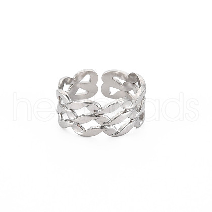 Non-Tarnish 304 Stainless Steel Wave Wrap Open Cuff Ring for Women RJEW-S405-243P-1