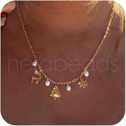 Christmas Brass & Plastic Imitation Pearl Pendant Necklaces for Women FS-WG04E65-03-1