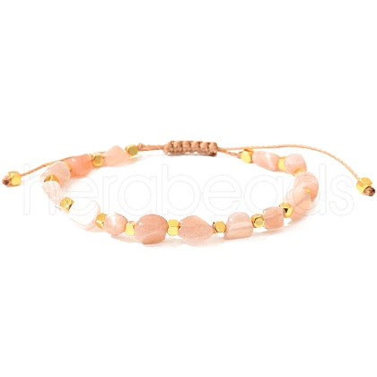 Natural Sunstone Braided Bead Bracelets PW-WGF95B2-11-1