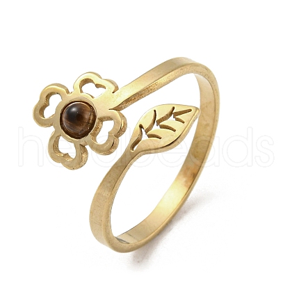 304 Stainless Steel with Natural Tiger Eye Ring RJEW-Z031-01F-02-1