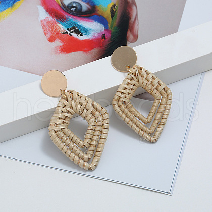 Alloy Rattan Woven Dangle Stud Earrings FS-WGA068A-01-1