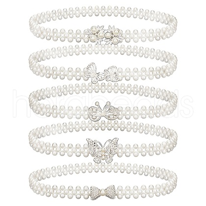 AHANDMAKER 5Pcs 5 Style Acrylic Pearl Braided Stretch Chain Belt with Alloy Clasp AJEW-GA0004-49-1