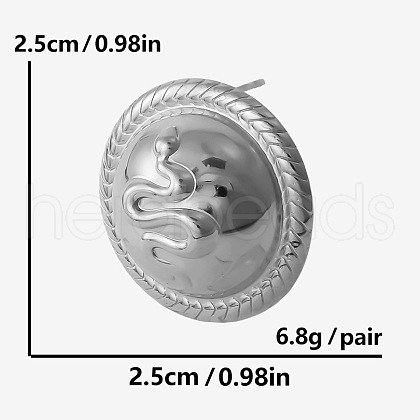 Fashionable 304 Stainless Steel Flat Round with Snake Stud Earrings YB5687-1-1