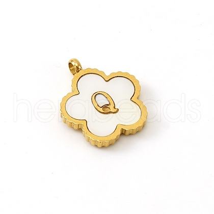Golden Tone Stainless Steel Pave White Shell Letter Flower Charms PW-WGC5230-17-1