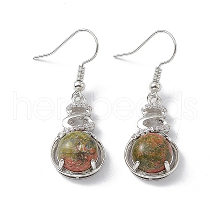 Natural Unakite Gourd Dangle Earrings with Crystal Rhinestone EJEW-A092-04P-06-1