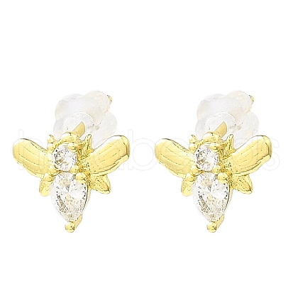 Bees Brass Micro Pave Cubic Zirconia Stud Earrings EJEW-L270-27G-1