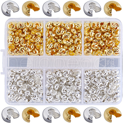 SOFPLATE 600Pcs 2 Colors Brass Crimp Beads Covers KK-SP0002-32-1
