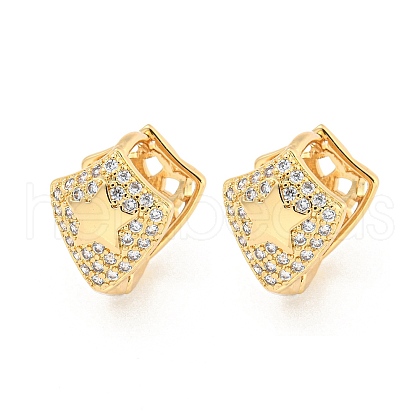 Brass Pave Clear Cubic Zirconia Hoop Earrings EJEW-M258-21G-1