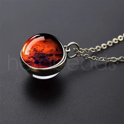 Luminous Round Alloy with Glass Planet Pendant Necklaces FS-WG4A1FF-01-1