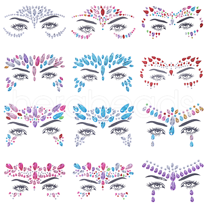 Globleland 12 Sets 12 Styles Self Adhesive Acrylic Rhinestone Face Gems Stickers AJEW-GL0004-49-1