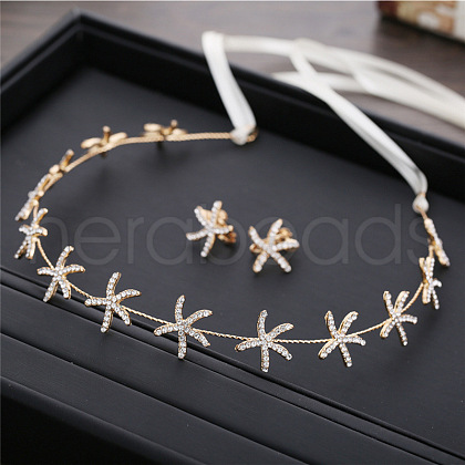 Starfish Alloy Crystal Rhinestone Hairband & Stud Earrings Sets FS-WGF7E24-01-1