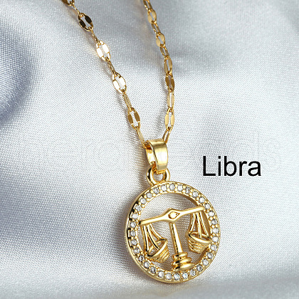 Twelve Constellation Alloy Crystal Rhinestone Pendant Necklaces for Women WG8B703-07-1