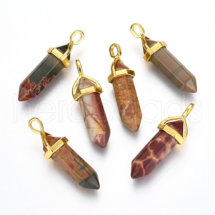 Natural Polychrome Jasper/Picasso Stone/Picasso Jasper Bullet Double Terminated Pointed Pendants G-G902-B26-1