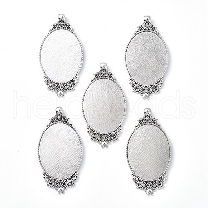 Vintage Tibetan Style Alloy Carved Rose Large Pendant Cabochon Settings TIBEP-N003-28AS-1