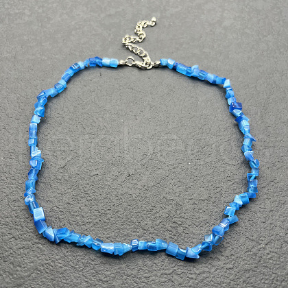 Deep Sky Blue Cat Eye Chip Beaded Necklaces for Women IW6789-70-1