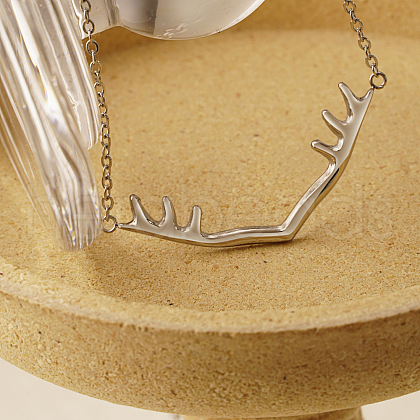 Non-Tarnish Fashionable Stainless Steel Deer Horn Pendant Necklace for Daily Wear By Women DA8730-2-1