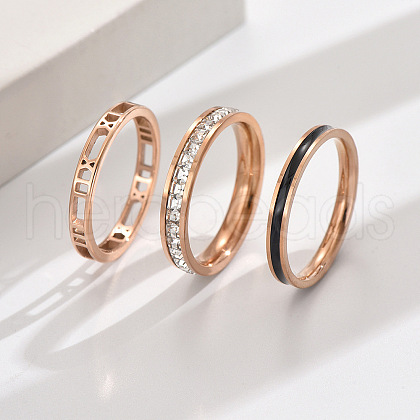 3Pcs Hollow Out 304 Stainless Steel Micro Pave Clear Cubic Zirconia with Enamel Finger Rings FS-WGFDE09-03-1