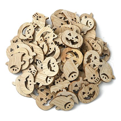 25Pcs Halloween Theme Wood Cabochons WOOD-CJC0005-56-1