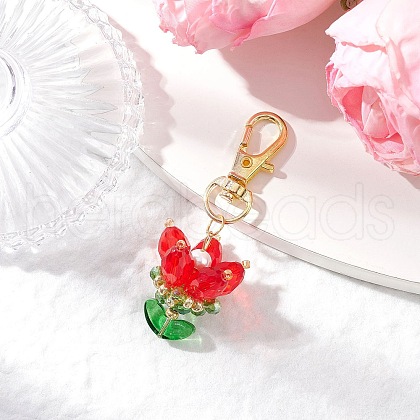 Flower Glass Pendants Decorations HJEW-MZ00248-01-1
