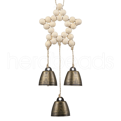 Star Wood Beads Pendant Decorations HJEW-TA00300-1