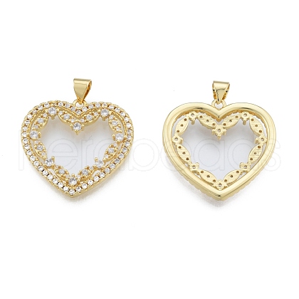 Brass Micro Pave Clear Cubic Zirconia Pendants KK-G431-17G-1