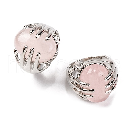 Oval Natural Rose Quartz Finger Ring G-Q184-06A-P-1