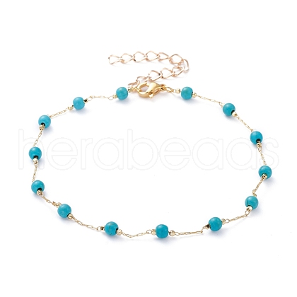 Round Synthetic Turquoise Anklets AJEW-AN00288-01-1