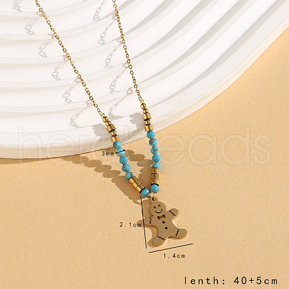 Vintage Christmas Stainless Steel & Synthetic Turquoise Pendant Necklaces for Women HS2328-1-1