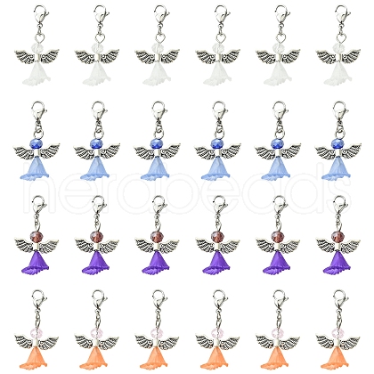 16Pcs 4 Colors Angel Glass Acrylic Pendants HJEW-FS00015-1