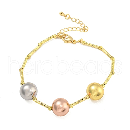 Rack Plating Round Brass Beaded Bracelets for Women BJEW-B106-19M-1