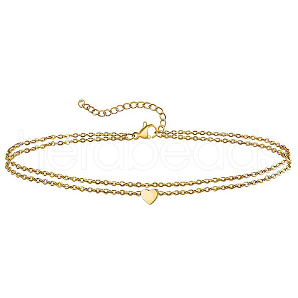 Summer Beach 201 Stainless Steel Cable Chain Heart Link Double Layer Anklets for Women FS-WG8E132-06-1