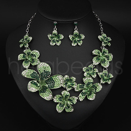 Flower Alloy Rhinestone Pendant Necklaces & Stud Dangle Earrings Sets FS-WGB2523-06-1
