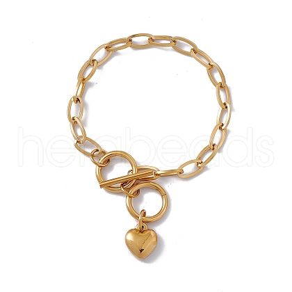 316 Stainless Steel Paperclip Chain Bracelet with Heart Charm for Women BJEW-G655-07G-1
