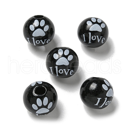 Printed Wood European Beads WOOD-G022-20I-1