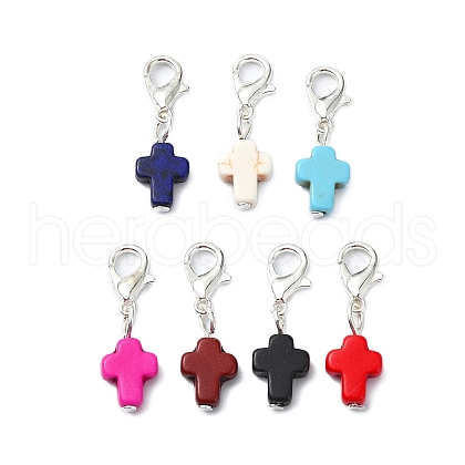 Dyed Synthetic Turquoise Cross Pendant Decoration HJEW-JM02634-1
