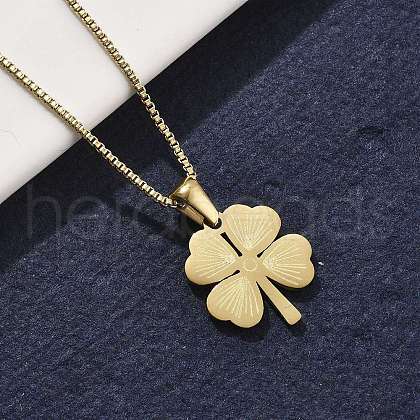 304 Stainless Steel Clover Pendant Necklaces NJEW-V001-10G-1
